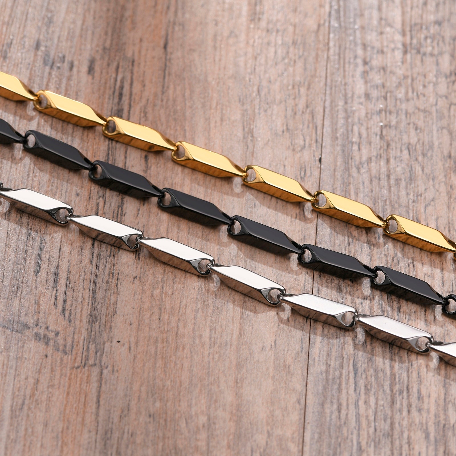 Bar Link Baht Link Chain Bracelet Stainless Steel Gold Plated Bamboo Bracelets