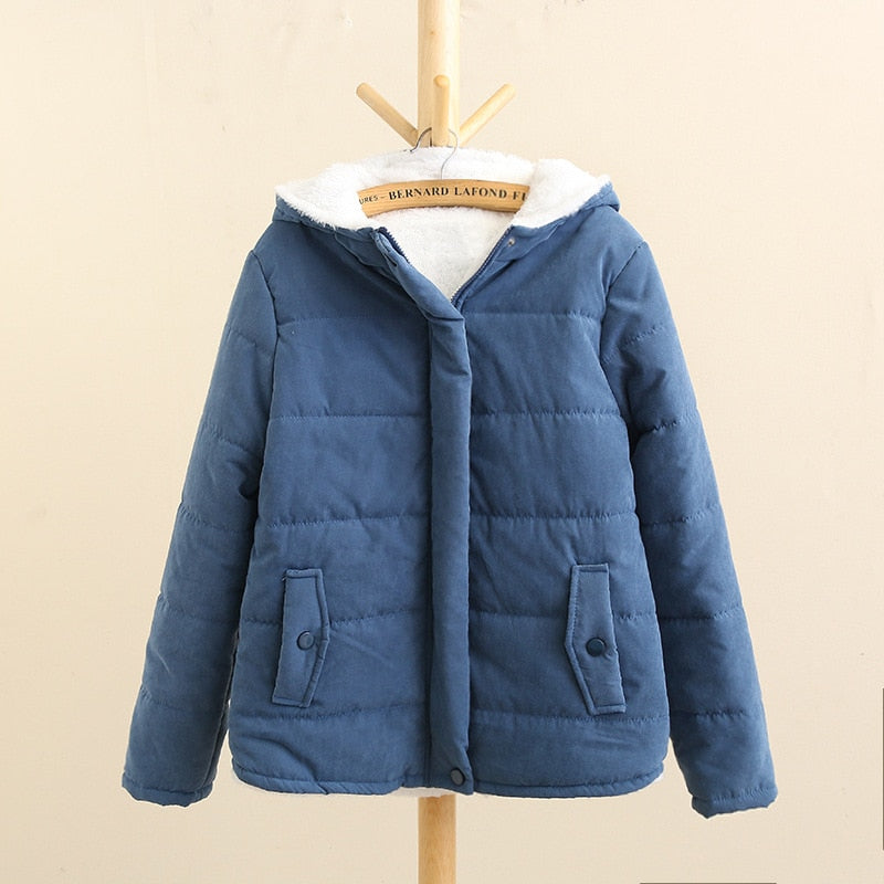 Fleece Parkas Coat New Korean Casual Jackets Cotton Hooded Windproof Warm