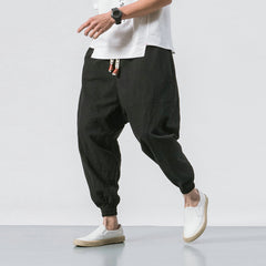 Cotton Harem Pants Men Solid Elastic Waist Streetwear Joggers