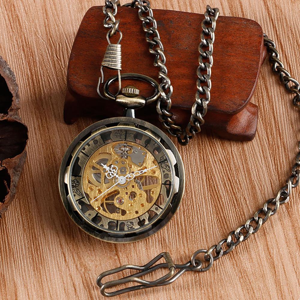 Vintage Watch Necklace Steampunk Skeleton Mechanical Fob Pocket