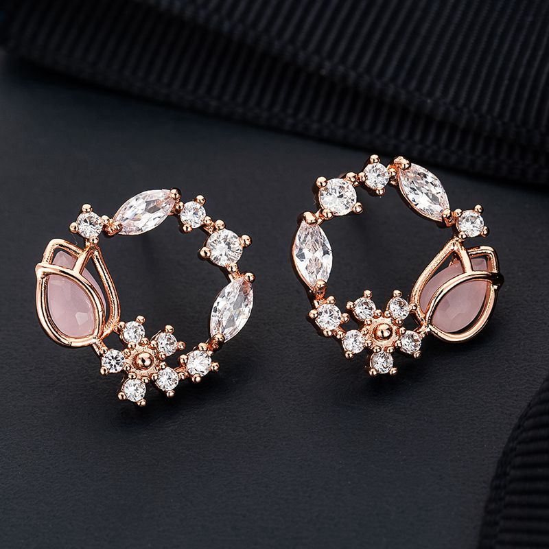 Hollow Wreath Flower Crystal Zircon Sweet Bee Butterfly Stud Earring