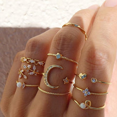 Vintage Boho Crystal Butterfly Rings Set