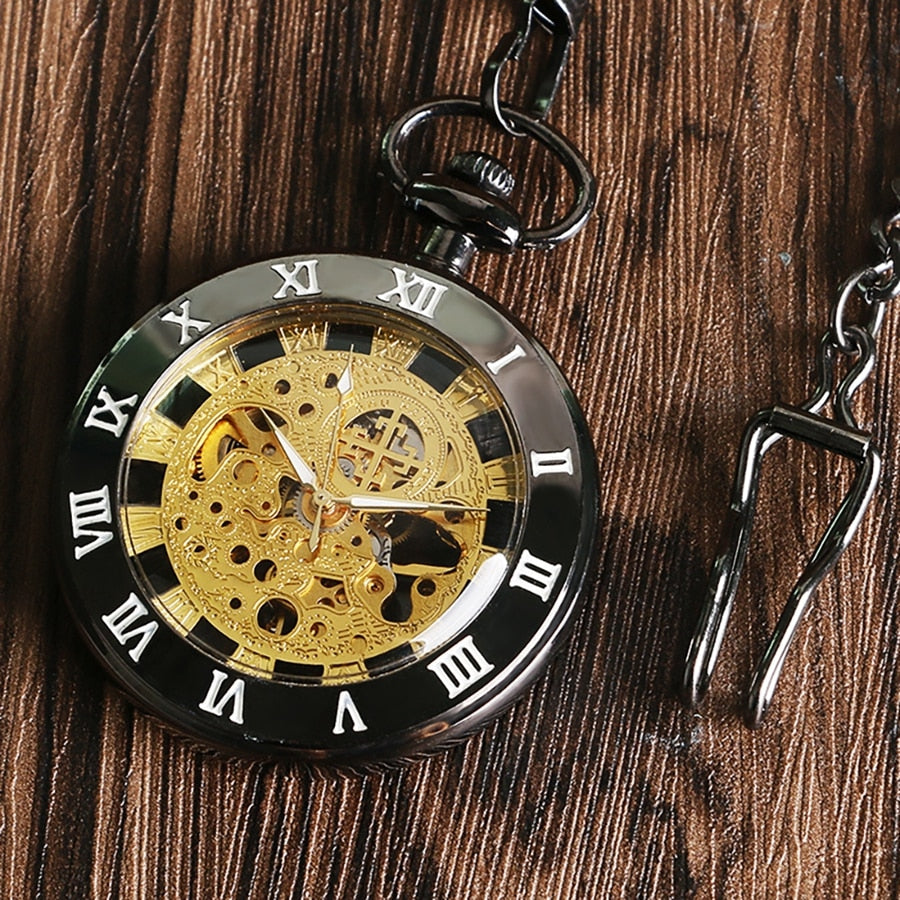 Vintage Watch Necklace Steampunk Skeleton Mechanical Fob Pocket