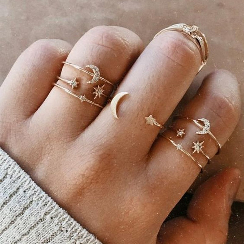 Vintage Boho Crystal Butterfly Rings Set