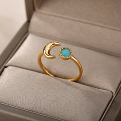 Vintage Opal Rings For Women Stainless Steel Sun Rings
