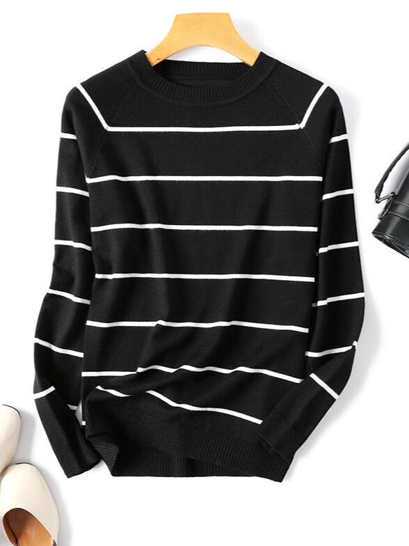 Long Sleeve Striped Pullover Knitted Sweaters O-Neck Tops